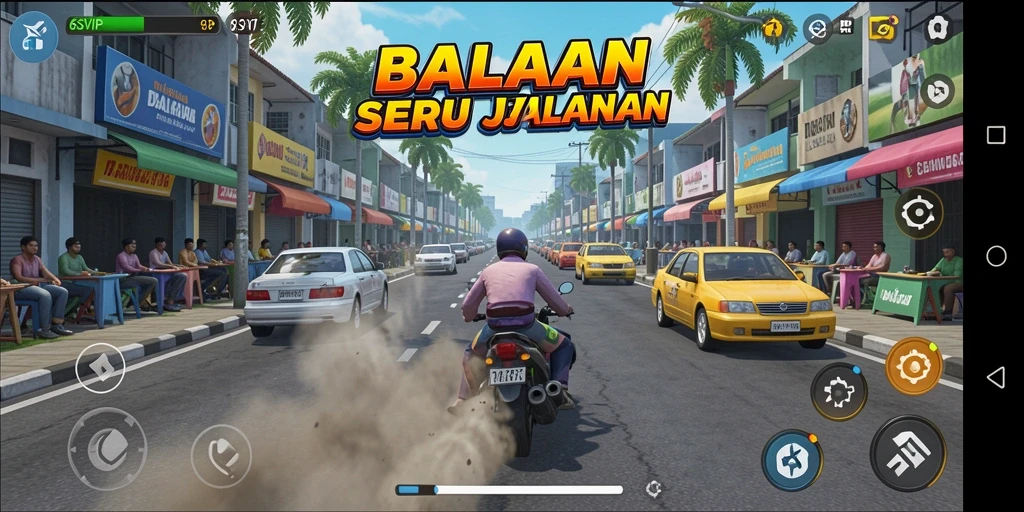 Menggambarkan aksi balapan seru dalam game 6SVIP.
