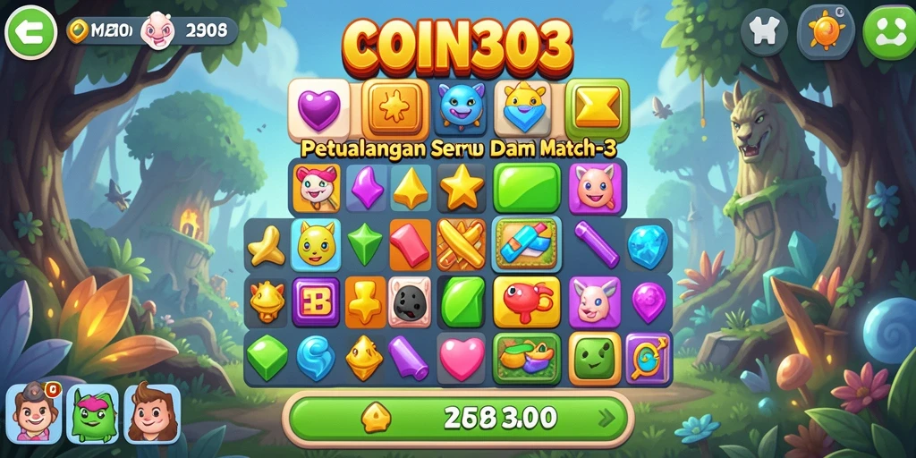 Tampilan gameplay seru dari COIN303, permainan Match-3 yang menantang.