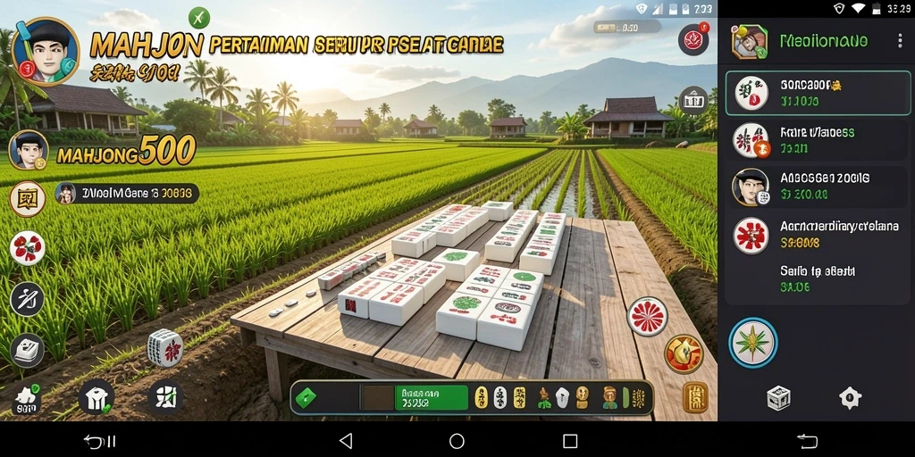 Tampilan gameplay yang menarik di MAHJONG500 dengan aktivitas pertanian.