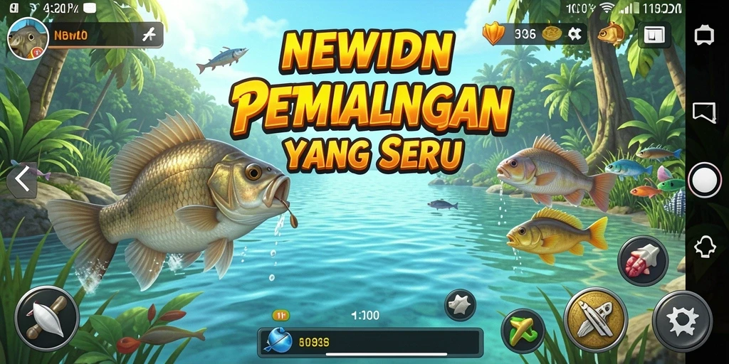 Tampilan gameplay <strong>NEWIDN</strong> yang menarik saat memancing ikan.