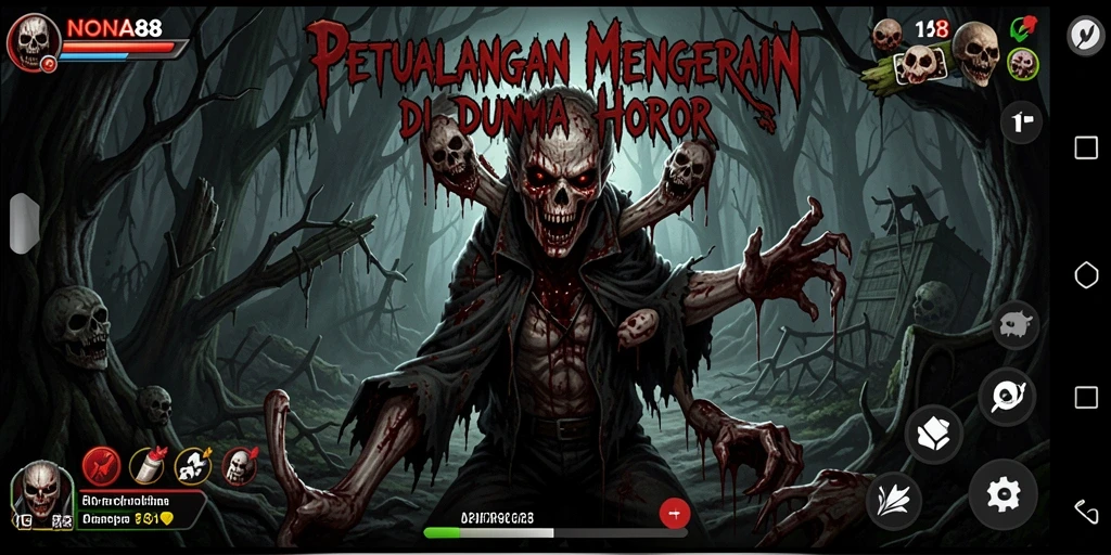 Screenshot gameplay NONA88 menampilkan suasana horor yang menegangkan.