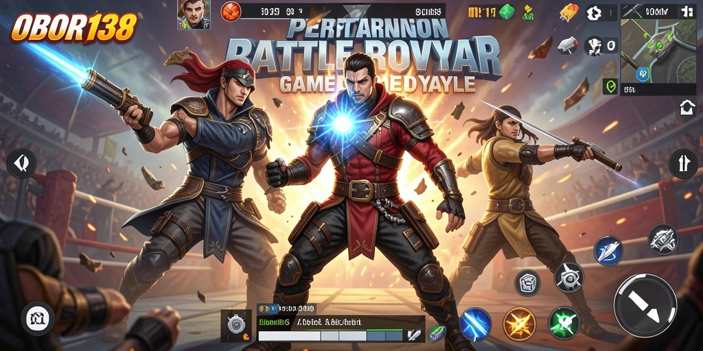 Screenshot OBOR138 menampilkan aksi seru dalam pertempuran Battle Royale.