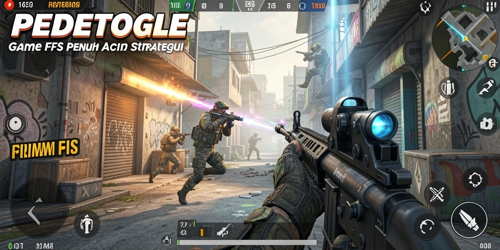 Tampilan gameplay seru dari PEDETOGEL di medan perang FPS.
