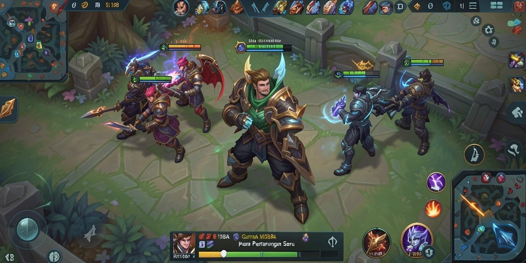 Tampilan gameplay seru dan menarik dari RI188 saat bertarung di arena MOBA.