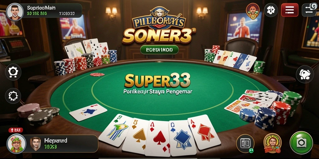 Screenshot gameplay SUPER33 menampilkan aksi seru permainan Poker.