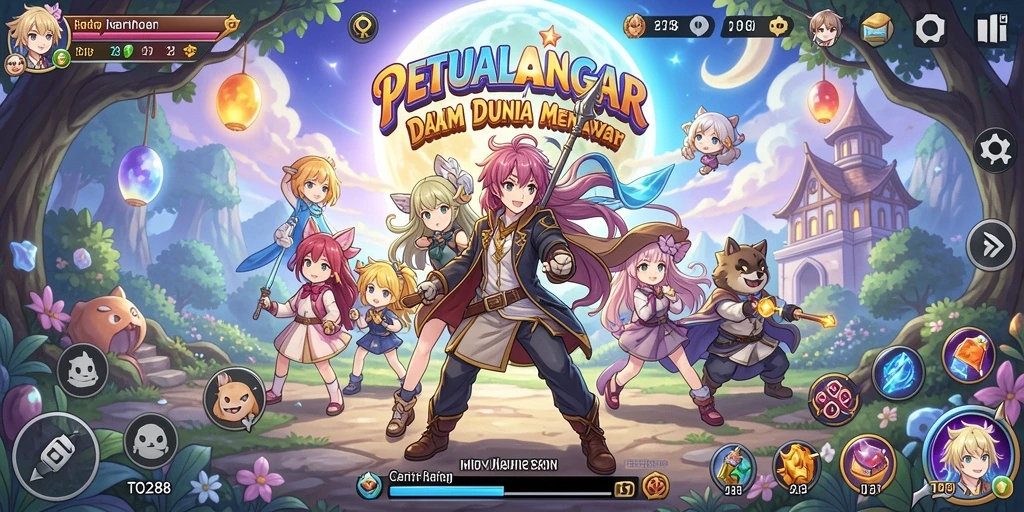 Screenshot dari gameplay TO288 menunjukkan karakter anime yang menonjol.