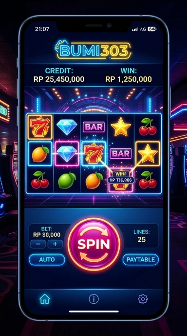 Tampilan utama aplikasi bumi303 yang user-friendly.